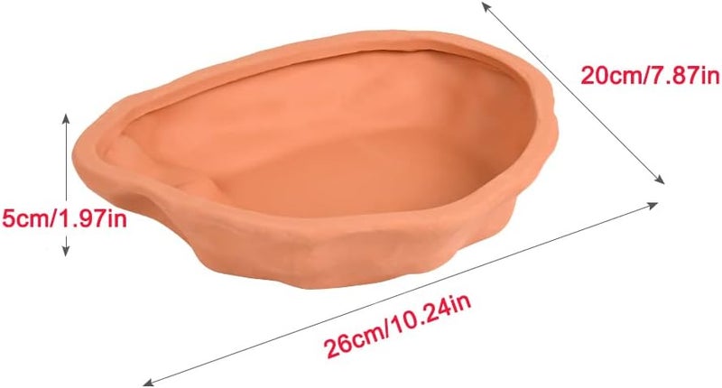 Flushbay Extra Large Reptile Bathing Pool Tortoise Bathing Pool Reptile Feeding Dish Water Bath Bowl Aquarium Ornament for Gecko, Snake, Turtle, Bearded Dragon, Lizard Bath (Red Pottery) - Image 5